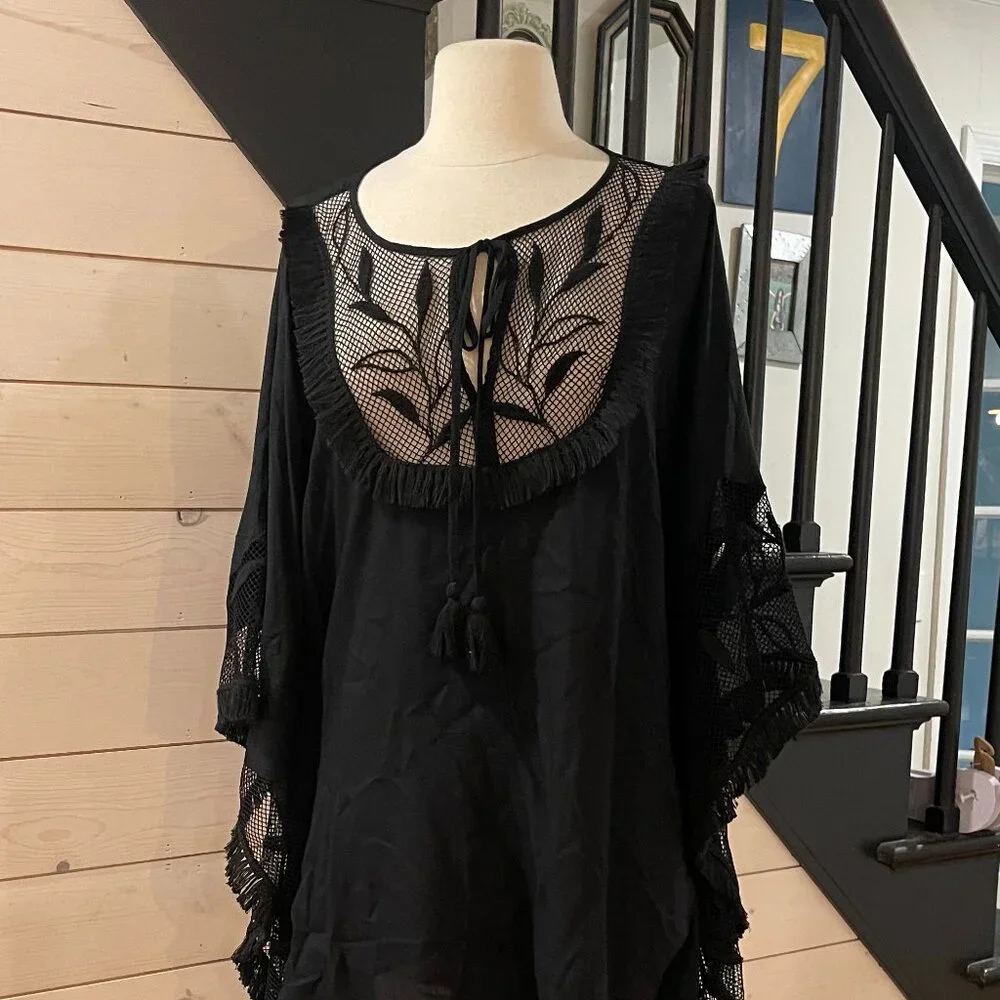 01 By Anthropologie Embroidered Cover-Up Dress Black NWOT XS/S